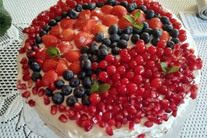 photo of a cake with berries on top