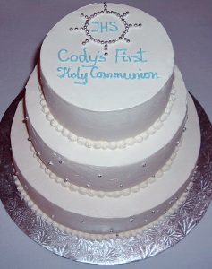 photo of a three tier communion cake