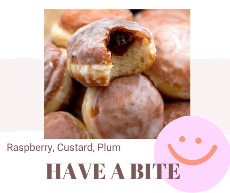 image of paczki (raspberry, custard, plum)